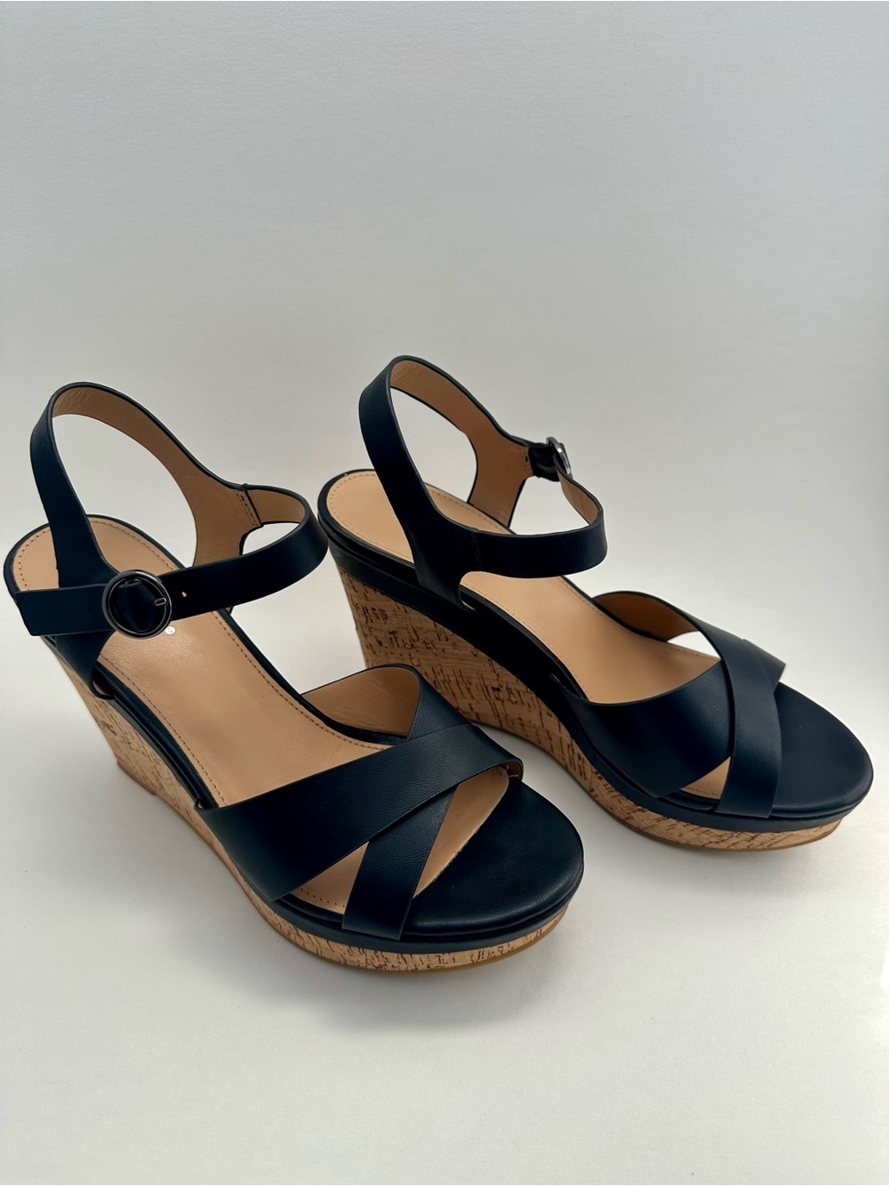 Xappeal Black Cork 4 inches Wedge Sandals with Ankle Strap